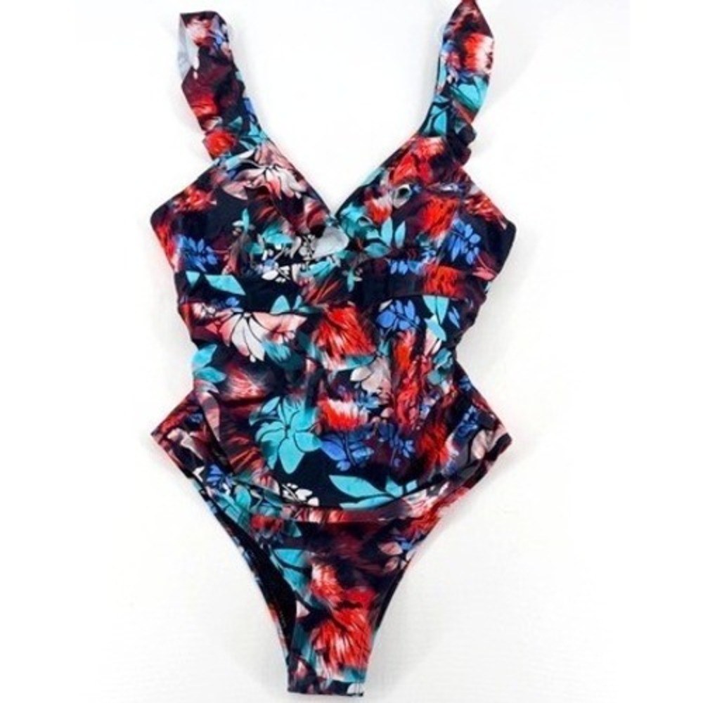 Wildbreath Floral One‎ Piece Swimsuit Cutout Back Large NWT
